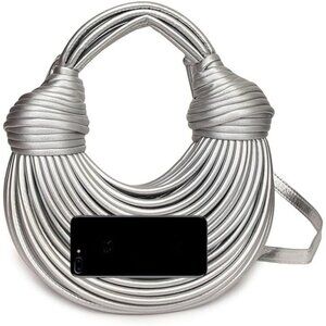 Women's Top Handle Clutch Satchel Shoulder Creative Noodles Underarm Silver Bag